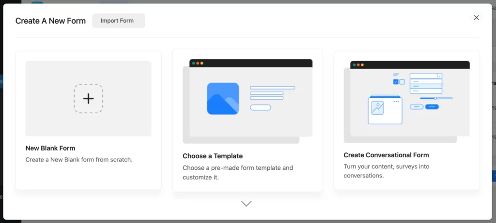 create a new form with 3 options